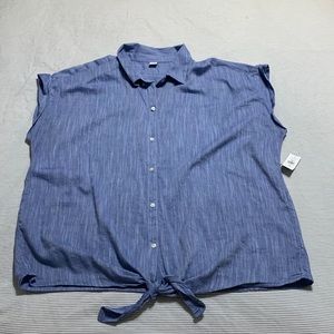 Old navy chambray button up shirt with tie waist and cap sleeves 1X